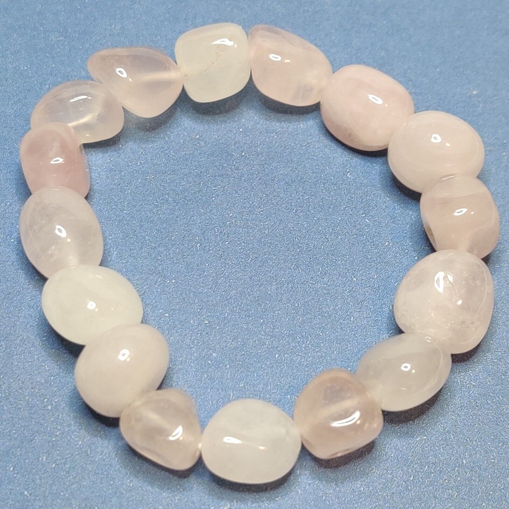 ROSE QUARTZ STRETCHY NUGGET BRACELET NATURAL STONE w/ FREE FELT POUCH (NB02)